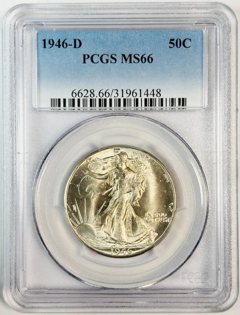 1946 D Silver Half Dollar Graded MS-66 by PCGS (1 of 2)