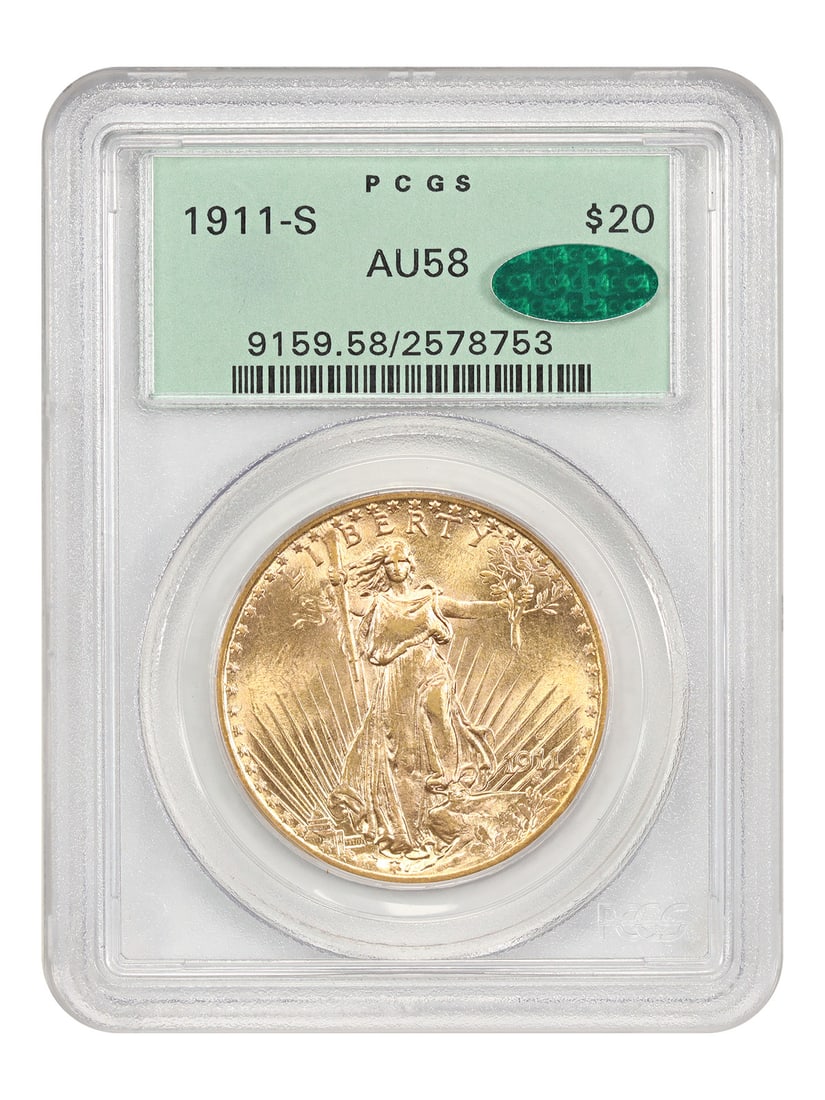1911 San Francisco St. Gaudens $20 Gold Coin PCGS CAC AU58 OGH (1 of 2)