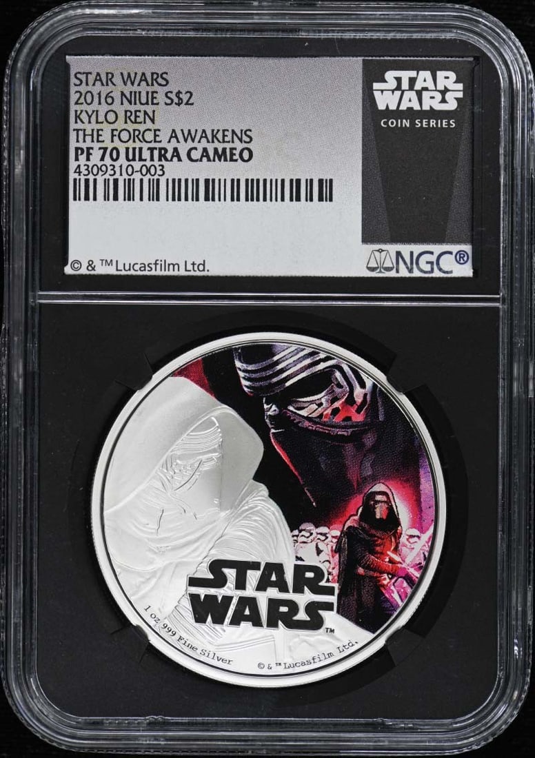 NGC PR70 2016 Niue Star Wars Kylo Ren $2 Proof Coin: NGC PR70 2016 Niue Star Wars Kylo Ren $2 Proof Coin This is a 2016 Niue $2 coin featuring Kylo Ren from The Force Awakens, graded PR70DCAM by NGC. The coin is un-used and comes with NGC certification.