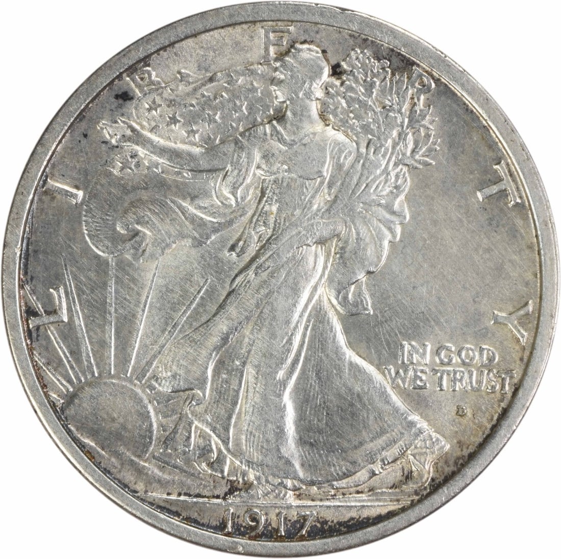 1917-D Walking Liberty Half Dollar 90% Silver AU Uncertified (1 of 2)
