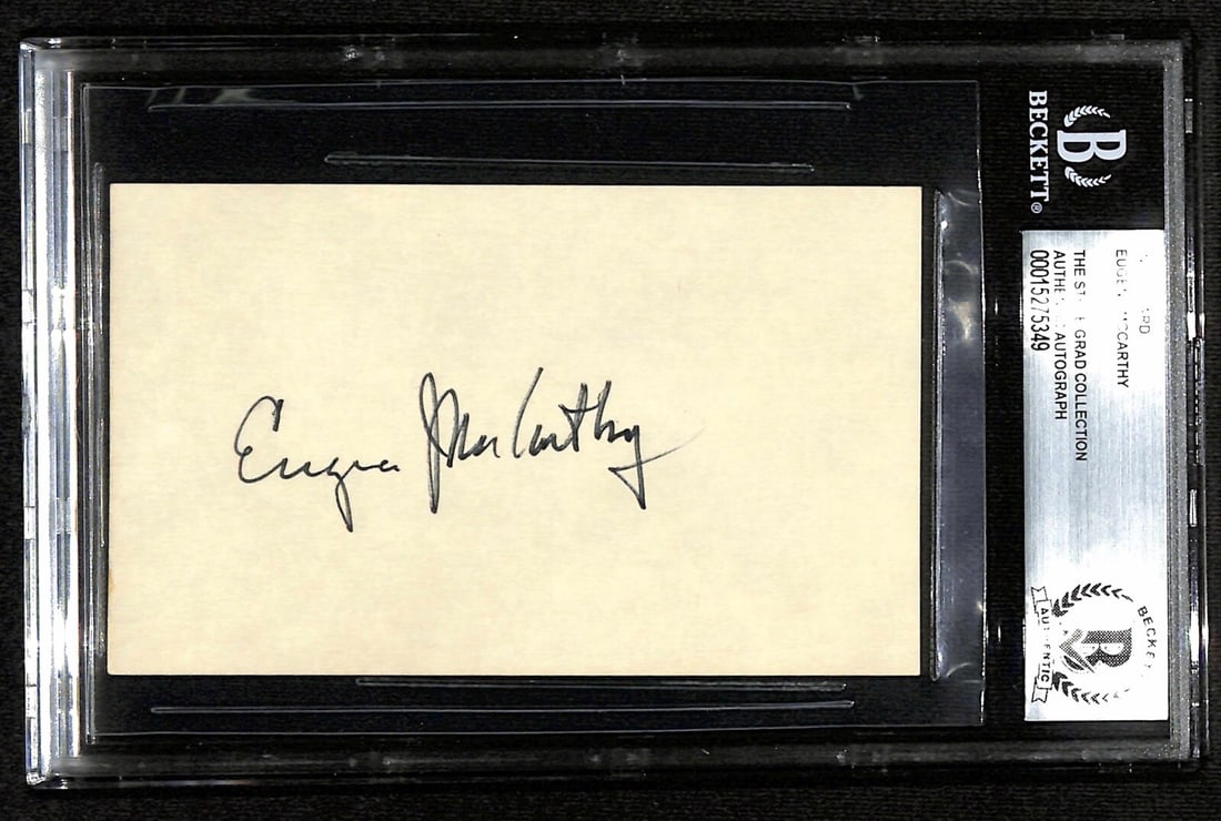 Eugene McCarthy Signed 3x5 Index Card Beckett Authenticated: Eugene McCarthy Signed 3x5 Index Card Beckett Authenticated This is an autographed 3x5 index card signed by former United States Senator Eugene McCarthy, who passed away on December 10, 2005. The sign