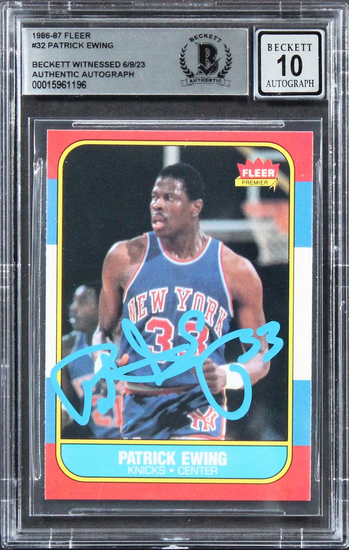 Patrick Ewing Signed 1986 Fleer Rookie Card Gem Mint 10 Beckett Authenticated (1 of 2)