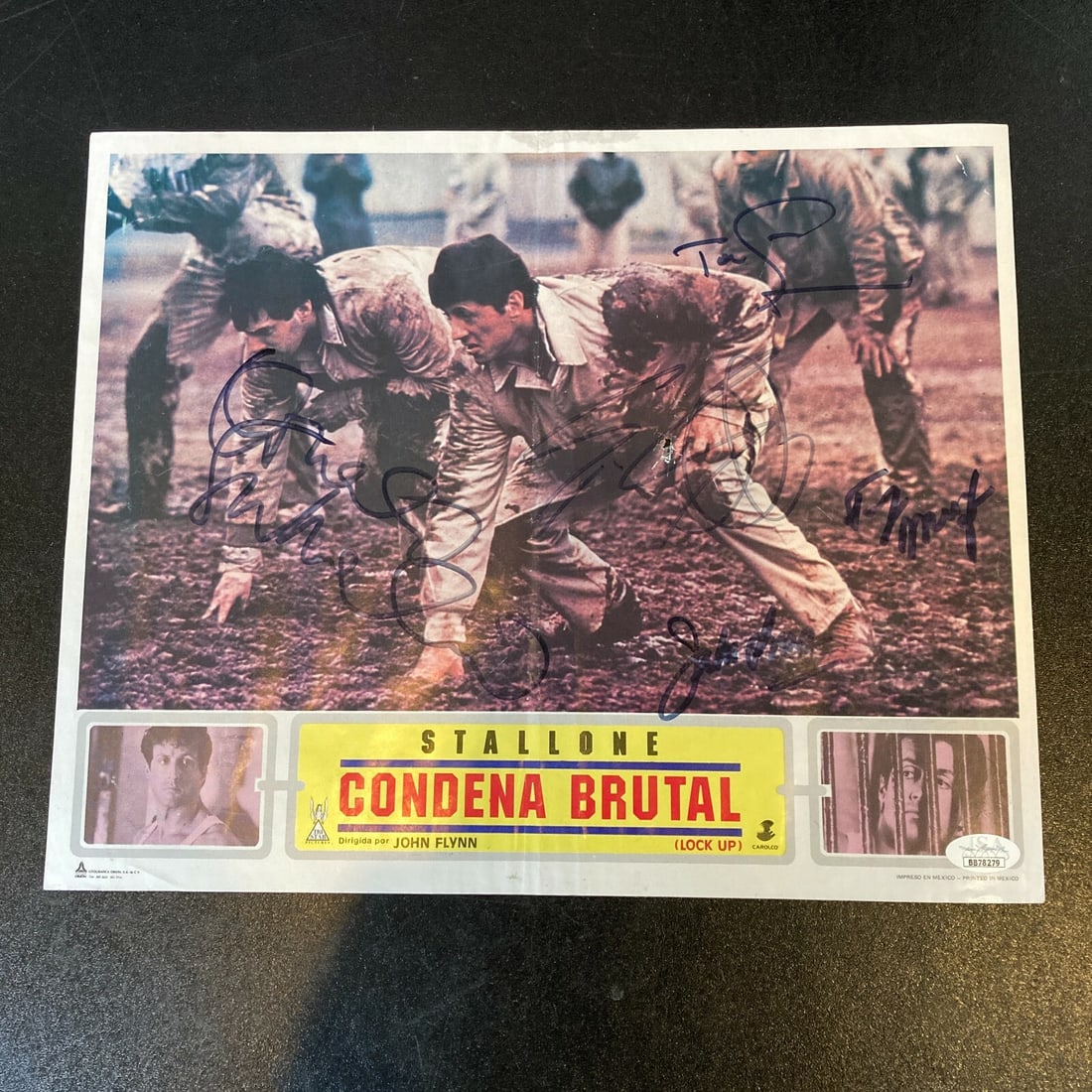 Sylvester Stallone Lock Up Cast Signed 11x14 Movie Poster JSA Certified: Sylvester Stallone Lock Up Cast Signed 11x14 Movie Poster JSA Certified This original 11x14 movie poster for 'Lock Up' features the iconic signatures of Sylvester Stallone, Donald Sutherland, Tom Size