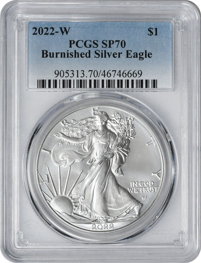 2022 Burnished American Eagle Silver Dollar SP70 by PCGS (1 of 2)