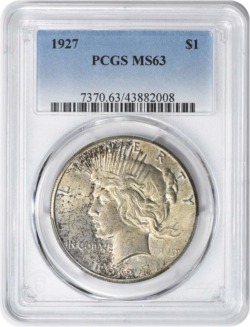 PCGS MS63 1927 Peace Dollar 90 Percent Silver Uncirculated Coin (1 of 2)