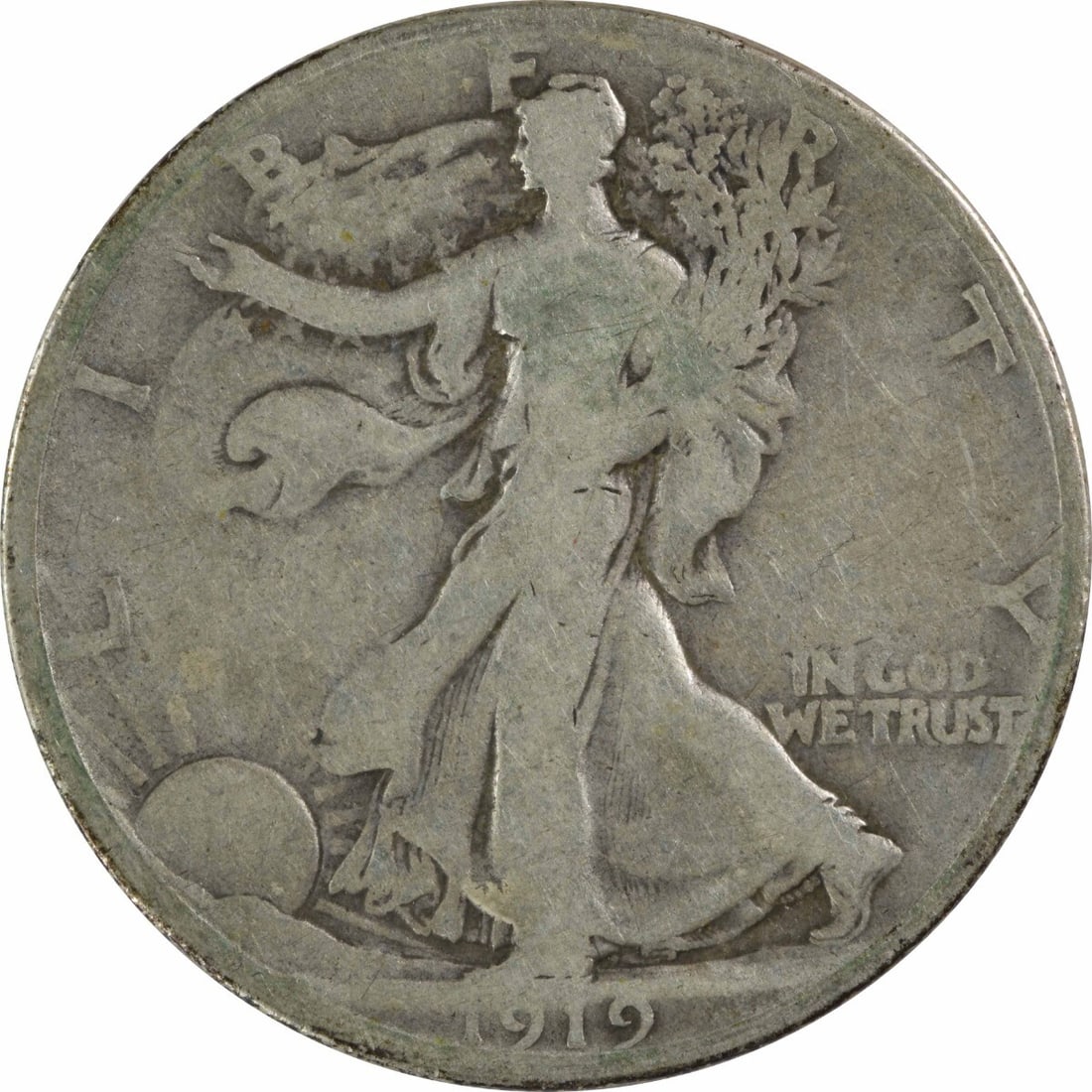1919-D Walking Liberty Half Dollar 90% Silver VG Uncertified Coin: 1919-D Walking Liberty Half Dollar 90% Silver VG Uncertified Coin This 1919-D Walking Liberty Silver Half Dollar is a remarkable piece of American numismatics, featuring the iconic Liberty Walking des