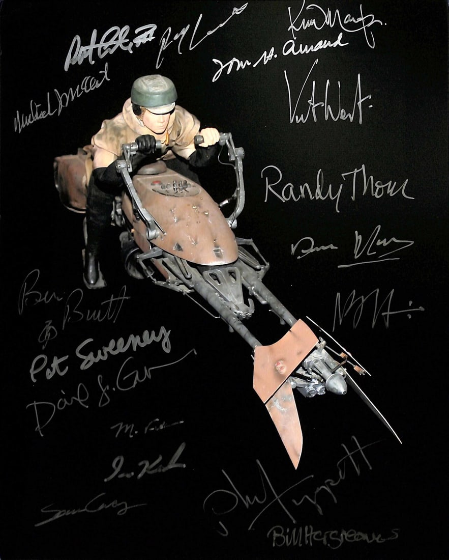 8x10 Star Wars ROTJ Speeder Bike Team Signed Photo Beckett Authenticated: 8x10 Star Wars ROTJ Speeder Bike Team Signed Photo Beckett Authenticated This is an original 8x10 photograph from Star Wars: Return of the Jedi, featuring the speeder bike concept and construction tea