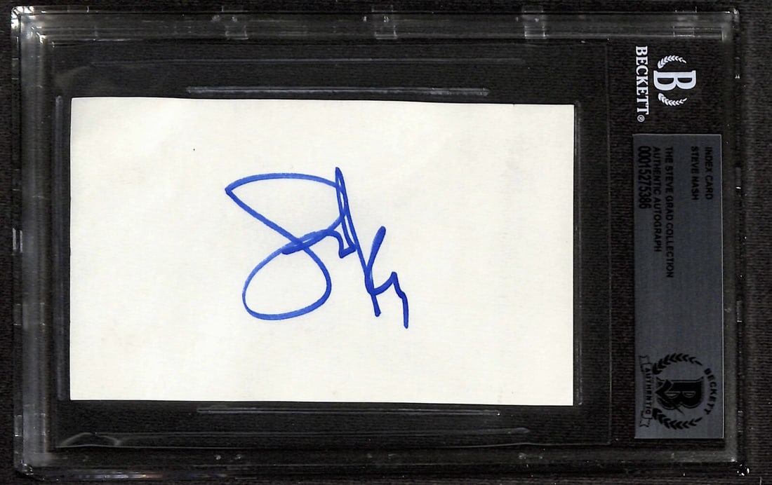 Beckett Authenticated Steve Nash Signed 3x5 Index Card Basketball Hall of Fame: Beckett Authenticated Steve Nash Signed 3x5 Index Card Basketball Hall of Fame This is an original 3x5 index card autographed by Steve Nash, the renowned Phoenix Suns legend and NBA Hall of Famer. The