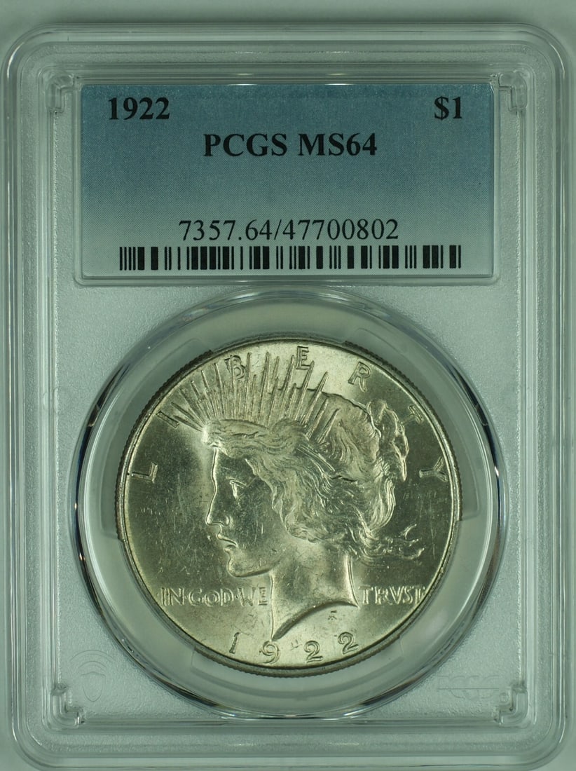 Set of Four 1922 Peace Silver Dollars PCGS MS64 Certified Coins (1 of 2)