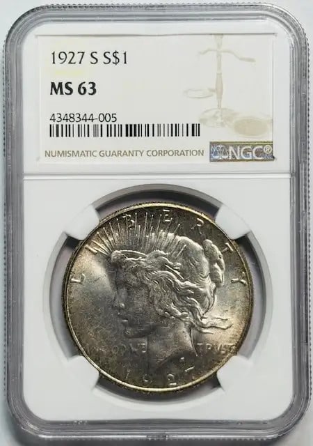 1927 S Peace Dollar NGC Certified MS 63 Silver Coin (1 of 2)