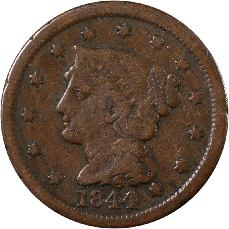 United States 1844 over 81 Copper Large Cent Coin Circulated (1 of 2)