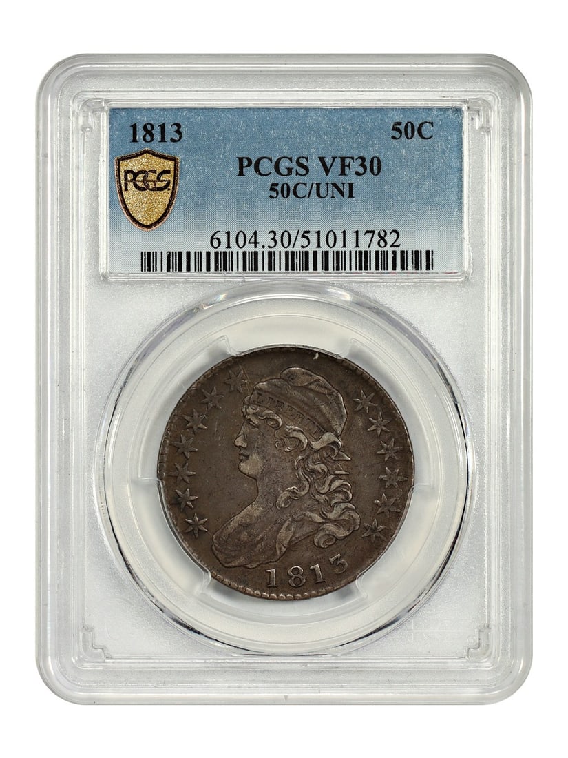 1813 Capped Bust Half Dollar PCGS VF30 Scarce 50C Over UNI Variety (1 of 4)