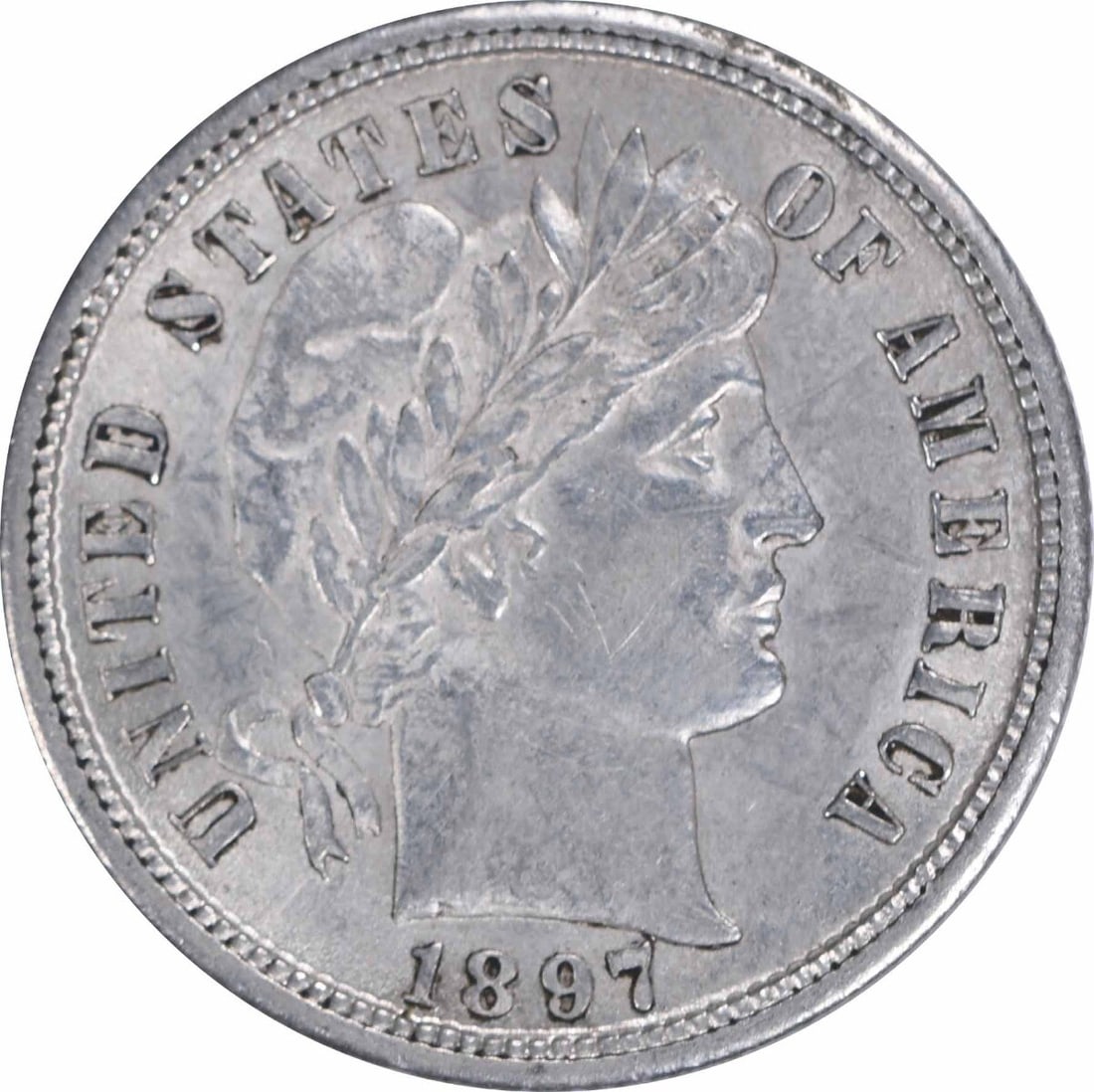 1897-S Barber Silver Dime AU Uncertified 10C San Francisco Mint: 1897-S Barber Silver Dime AU Uncertified 10C San Francisco Mint This 1897-S Barber Silver Dime features the classic design by Charles E. Barber and is composed of 90% silver and 10% copper. The coin i