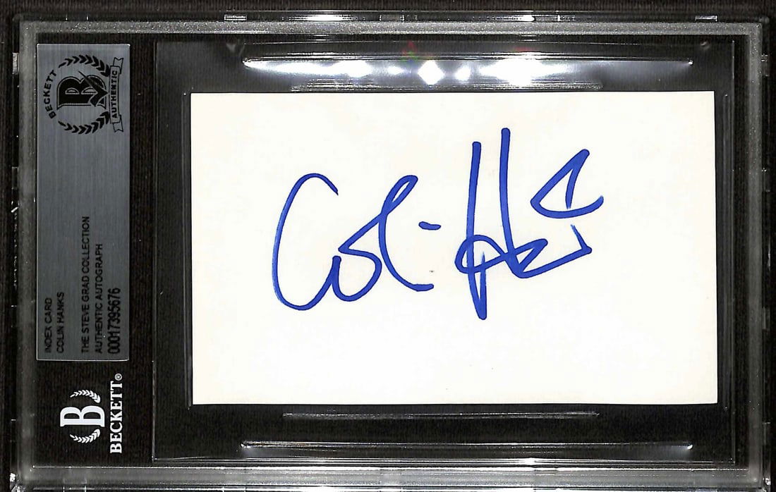 Colin Hanks Signed 3x5 Index Card BECKETT Encapsulated Autograph: Colin Hanks Signed 3x5 Index Card BECKETT Encapsulated Autograph This listing features a signed 3x5 index card by actor Colin Hanks, authenticated and encapsulated by BECKETT. The signature, rendered