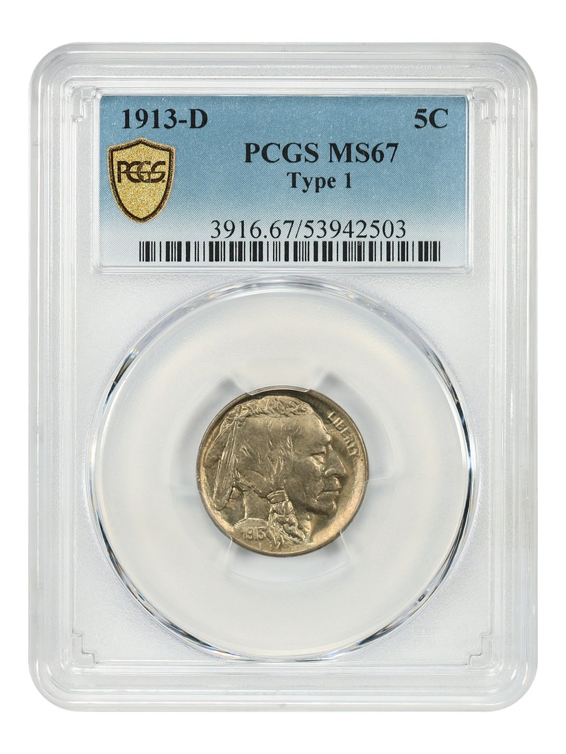 1913 Denver Mint Buffalo Nickel PCGS MS67 Type 1 Five Cent Coin (1 of 4)