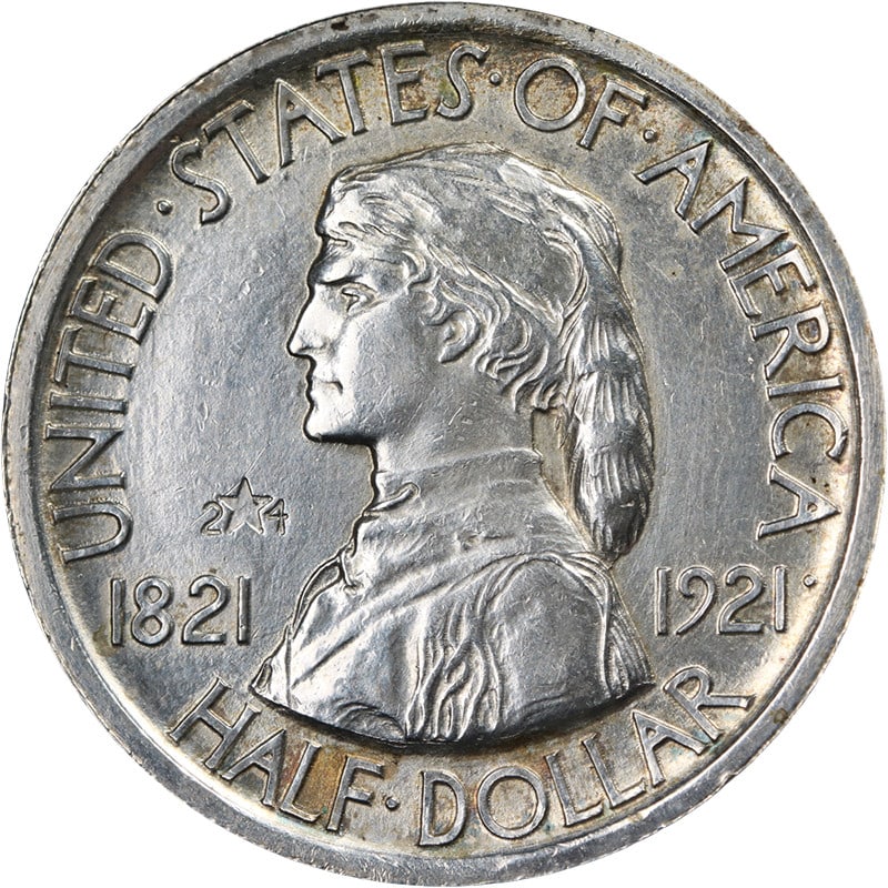 1921 Missouri 2x4 Silver Half Dollar Uncirculated BU Details (1 of 2)