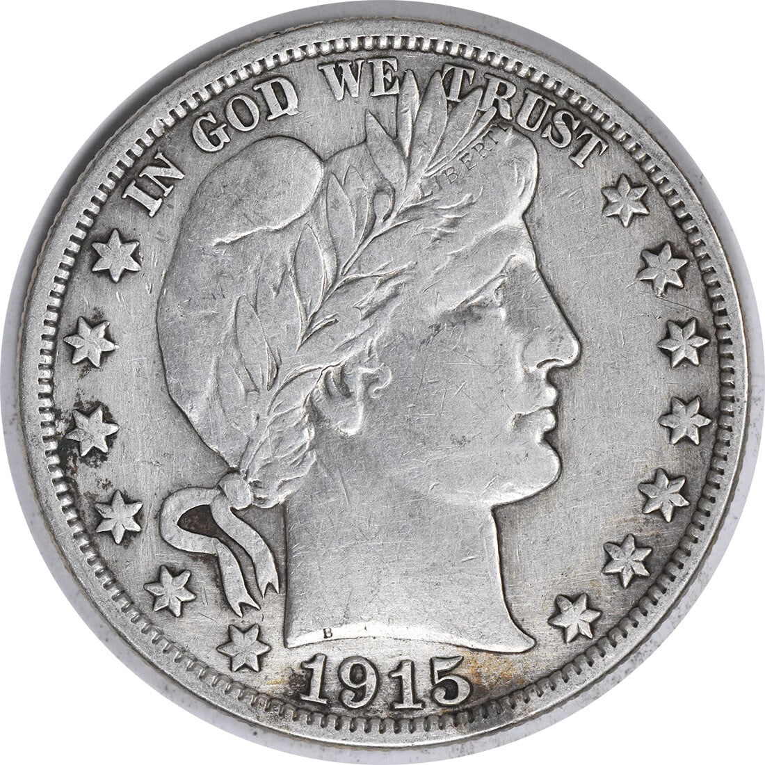 1915 San Francisco Barber Half Dollar 90 Percent Silver VF Uncertified: 1915 San Francisco Barber Half Dollar 90 Percent Silver VF Uncertified This 1915-S Barber Silver Half Dollar is a circulated coin from the United States, minted in San Francisco. It features the class