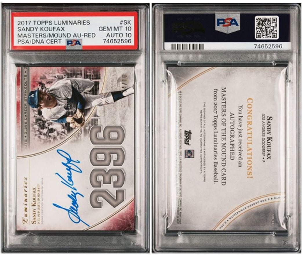 Sandy Koufax 2017 Topps Master of The Mound Signed 4/10 PSA 10 Baseball Card: Sandy Koufax 2017 Topps Master of The Mound Signed 4/10 PSA 10 Baseball Card This is a highly collectible Sandy Koufax sports trading card from the 2017 Topps Master of The Mound series. It features a