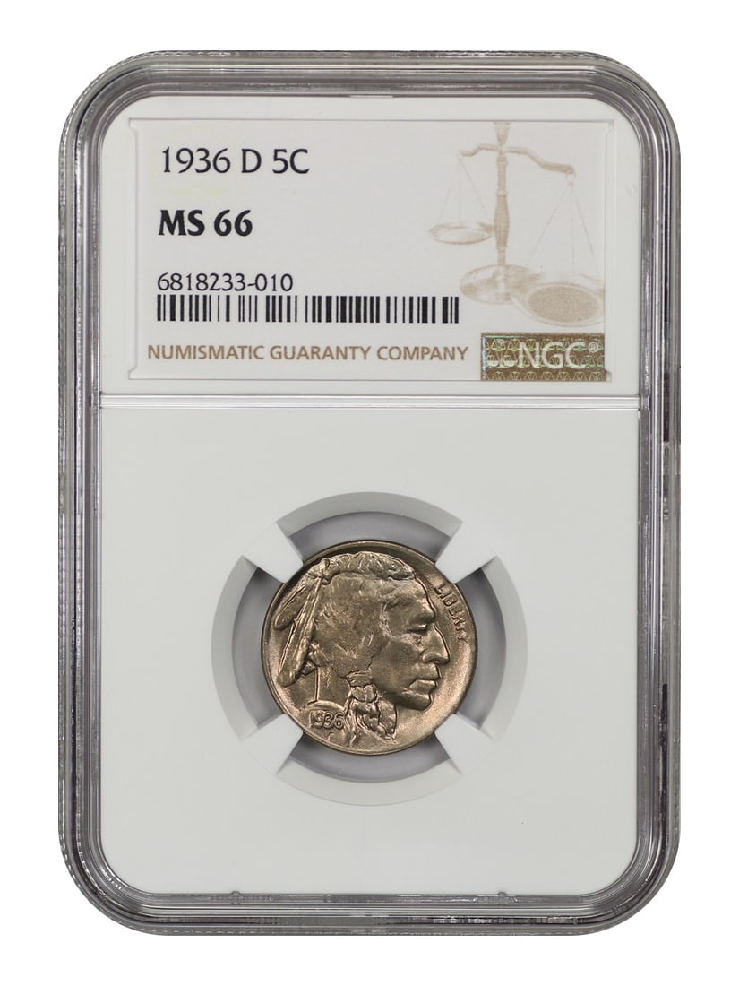 Buffalo Nickel 1936 Denver Mint NGC MS66 Five Cent Coin (1 of 4)