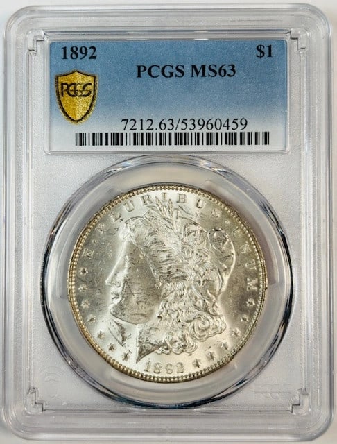 1892 Philadelphia Morgan Dollar Silver Coin PCGS MS63 (1 of 3)