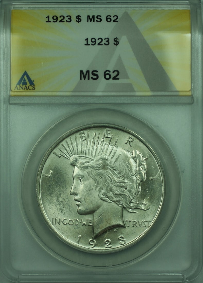 1923 Peace Dollar Silver United States ANACS MS62 Certified $1 Coin (1 of 2)
