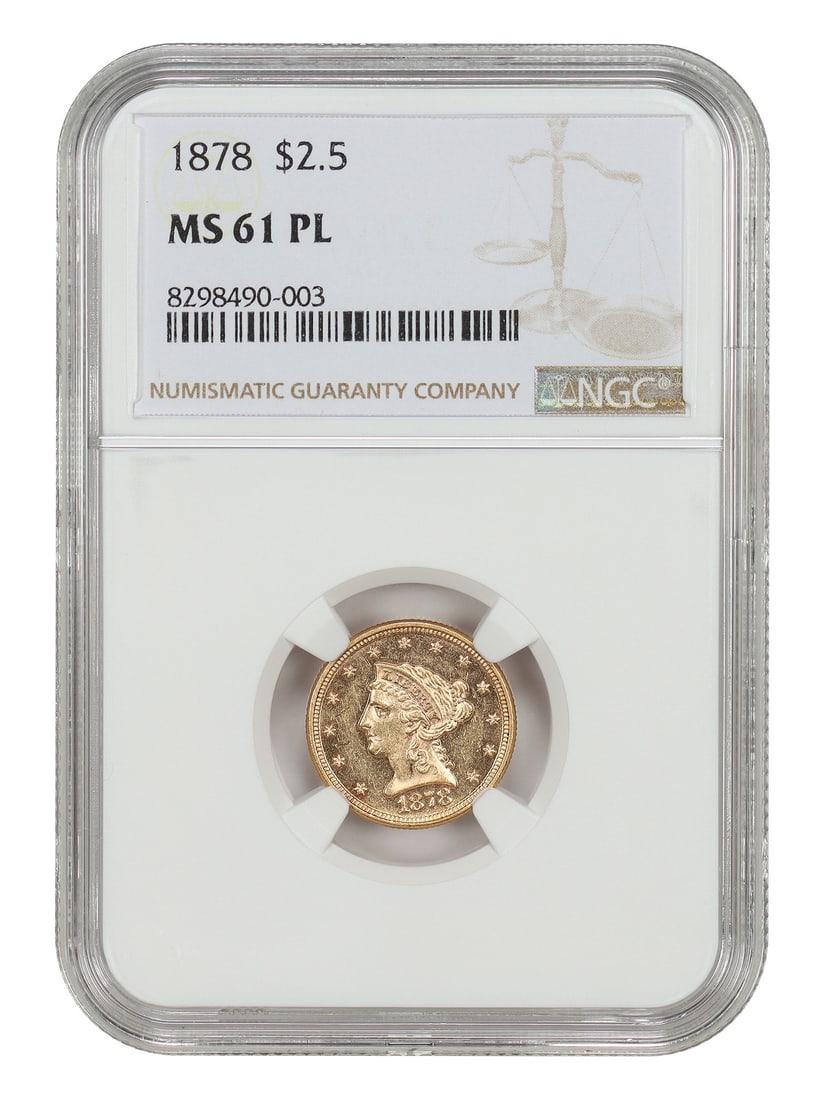 NGC MS61PL 1878 Liberty Head $2.50 Gold Quarter Eagle Coin (1 of 6)