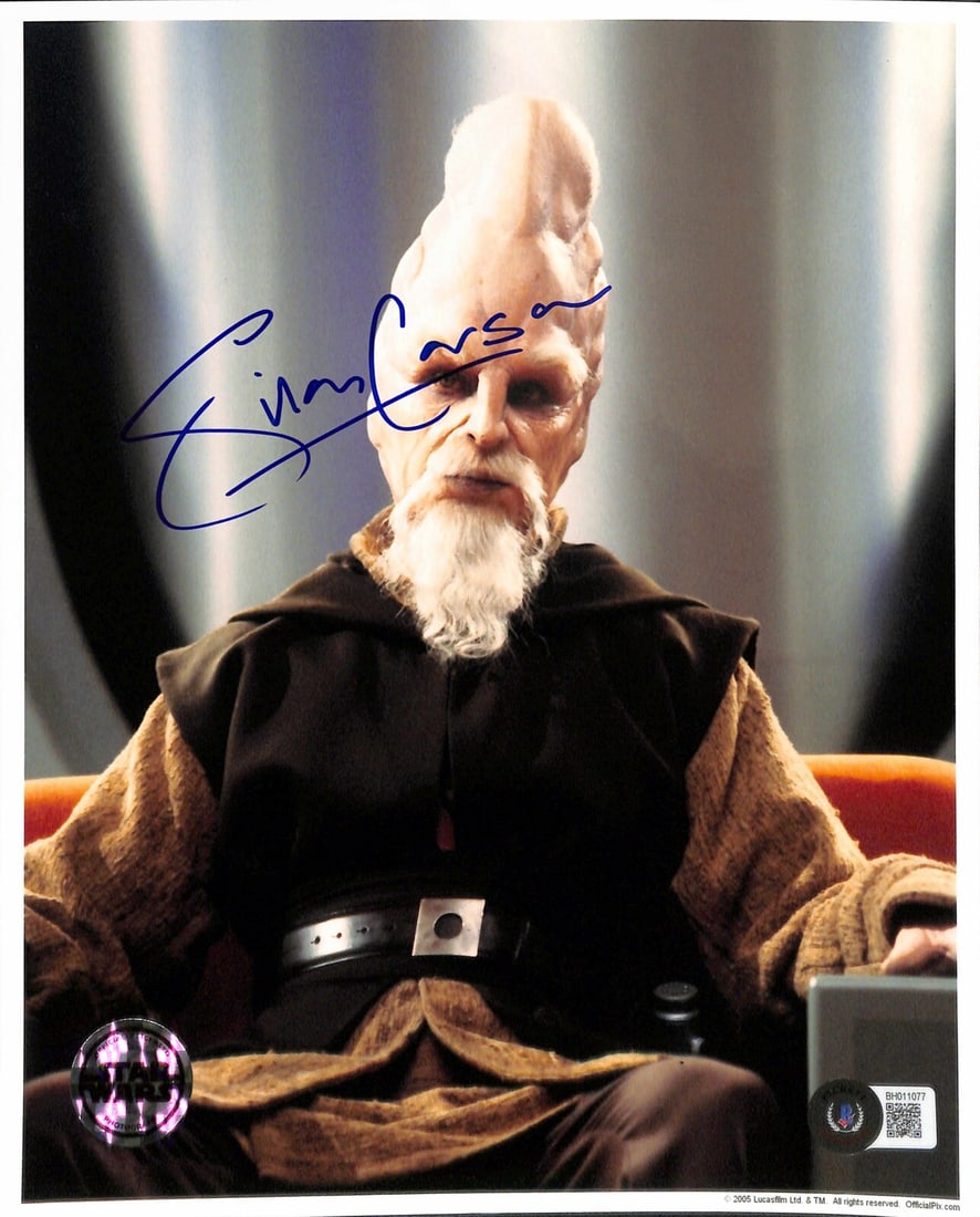 8x10 Beckett Certified Silas Carson Signed Photo as Ki-Adi-Mundi from Star Wars: 8x10 Beckett Certified Silas Carson Signed Photo as Ki-Adi-Mundi from Star Wars This is an original 8x10 photograph from Official Pix, autographed in blue permanent marker by Silas Carson, who portray
