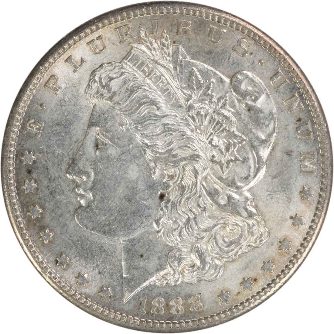 1888-S Morgan Silver Dollar AU Silver Coin by George T. Morgan: 1888-S Morgan Silver Dollar AU Silver Coin by George T. Morgan This 1888-S Morgan Silver Dollar showcases the classic design by George T. Morgan, struck in 90% silver and 10% copper. With a grade of A
