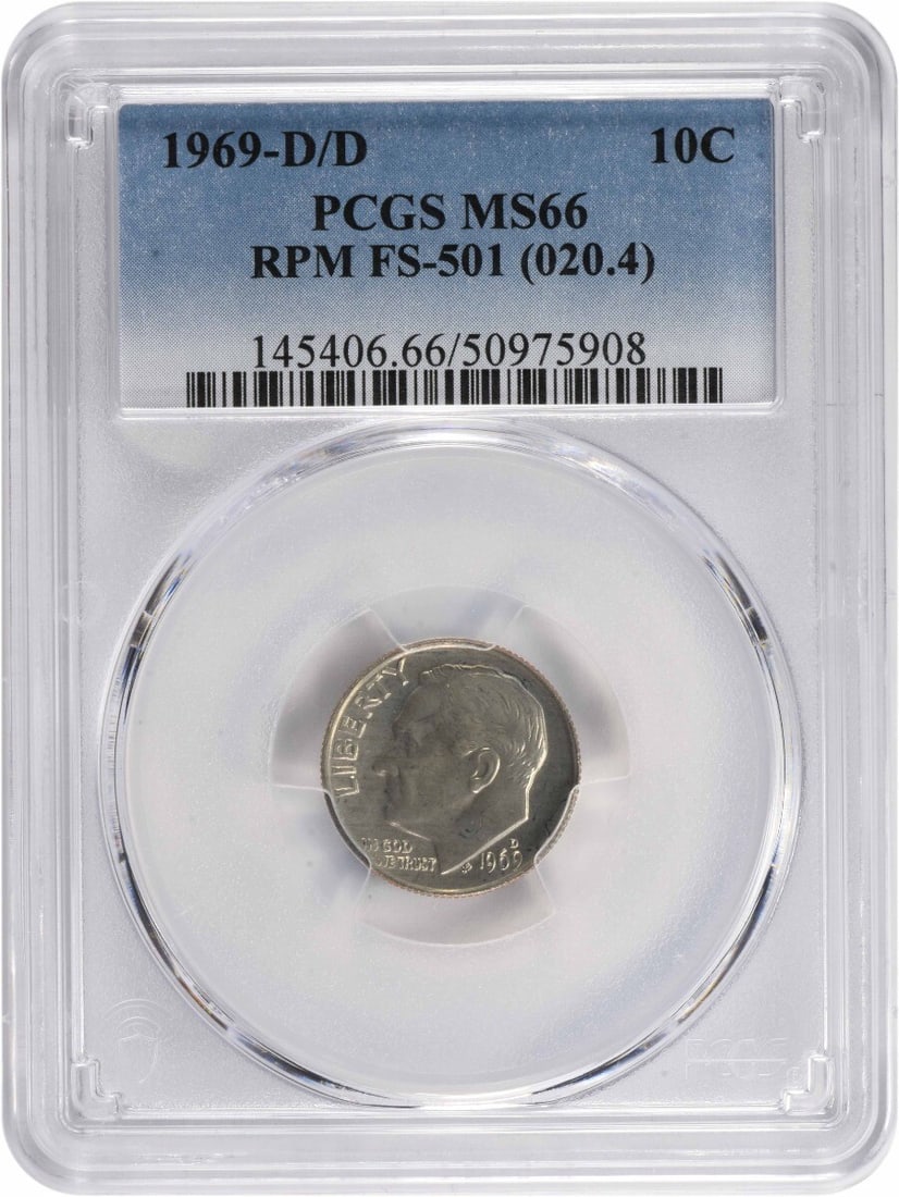 1969-D/D Roosevelt Dime MS66 PCGS Uncirculated Denver Mint (1 of 2)