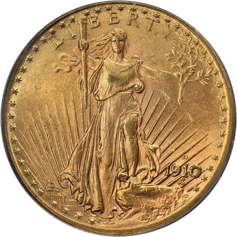 1910-D $20 Saint-Gaudens Gold Coin PCGS MS62 Old Green Holder (1 of 4)