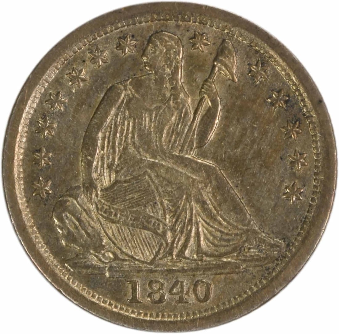 1840-O Liberty Seated Half Dime 90% Silver AU Uncertified: 1840-O Liberty Seated Half Dime 90% Silver AU Uncertified This 1840-O Liberty Seated Silver Half Dime features a stunning design by Robert Ball Hughes and Christian Gobrecht, representing a significan