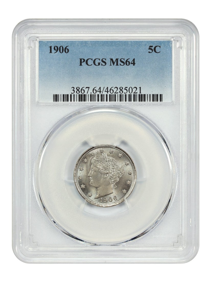 1906 Liberty Nickel 5C PCGS MS64 Uncirculated Philadelphia: 1906 Liberty Nickel 5C PCGS MS64 Uncirculated Philadelphia This 1906 Liberty Nickel is certified by PCGS with a grade of MS64, indicating it is uncirculated and in excellent condition. Struck at the P
