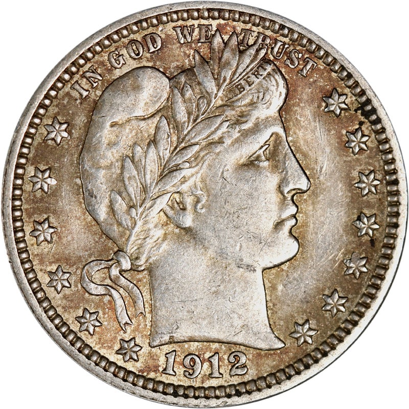 1912-P Barber Quarter Silver Circulated Coin (1 of 2)