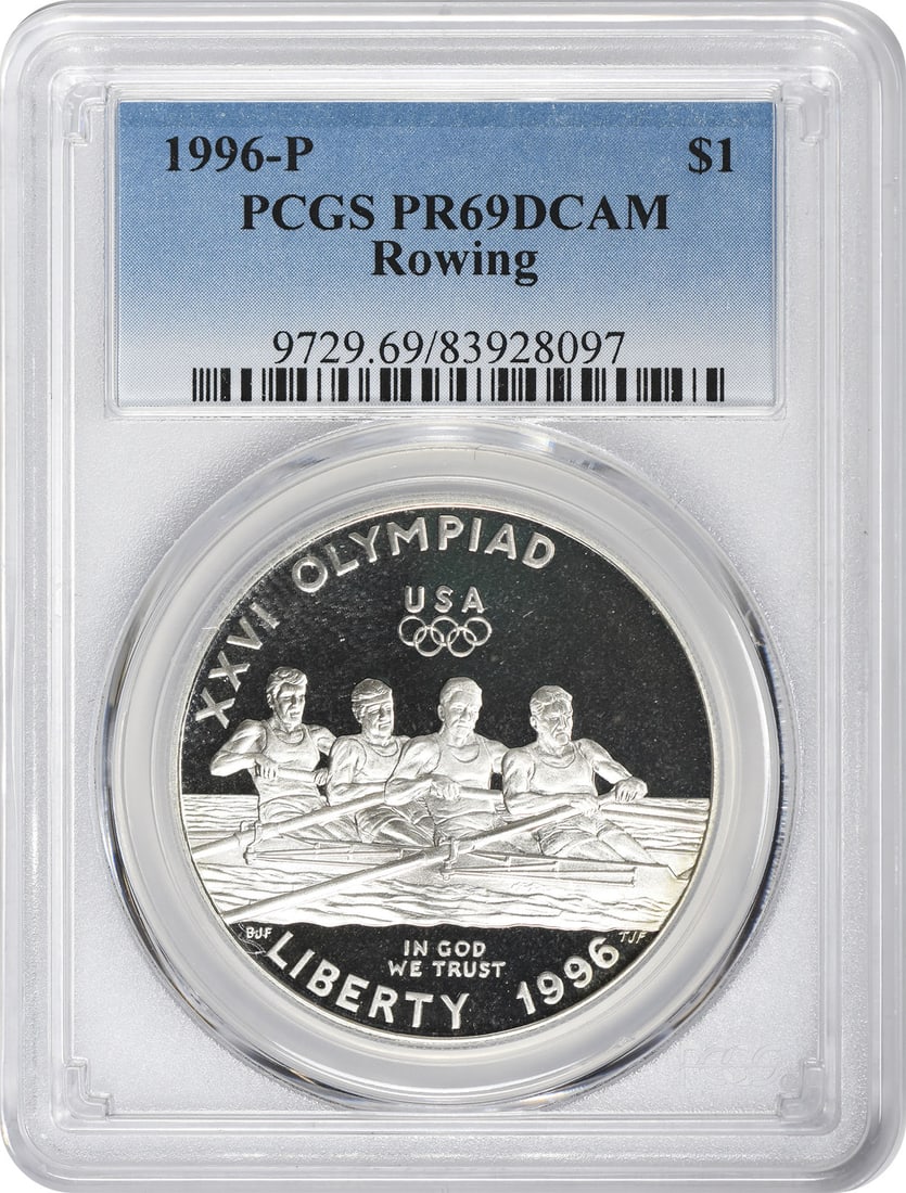 1996 Olympic Rowing Silver Proof Dollar PCGS PR69DCAM Commemorative Coin (1 of 2)