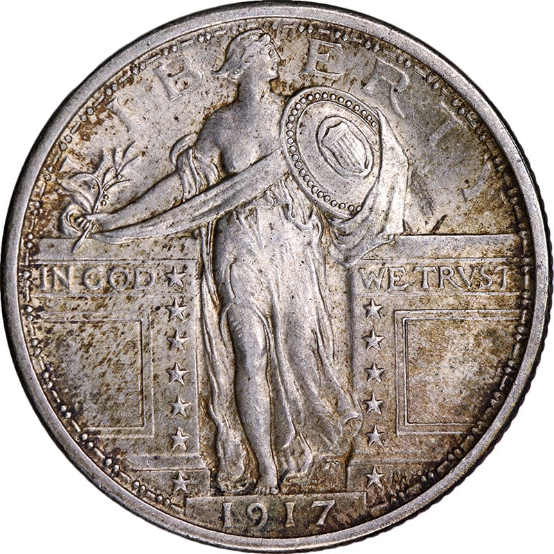 1917-P Type 1 Standing Liberty Quarter Full Head Choice BU Silver: 1917-P Type 1 Standing Liberty Quarter Full Head Choice BU Silver This stunning 1917-P Type 1 Standing Liberty Quarter showcases remarkable eye appeal, featuring nice luster and a strong strike. The c