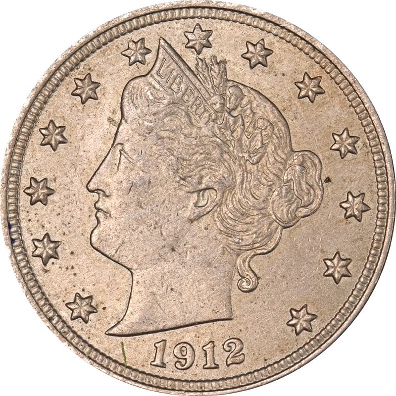 1912 United States Liberty Head Nickel Coin Circulated: 1912 United States Liberty Head Nickel Coin Circulated This is a 1912 Liberty V Nickel from the United States. The coin is composed of nickel and has been circulated. It is uncertified and in pre-owne