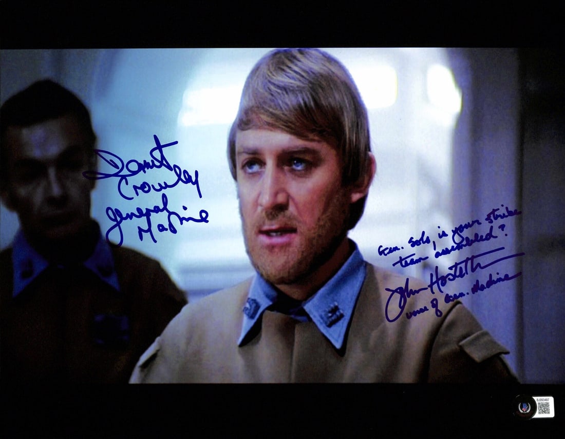 Dermot Crowley John Hostettler Signed 11x14 Star Wars Photo Beckett Authenticated: Dermot Crowley John Hostettler Signed 11x14 Star Wars Photo Beckett Authenticated This remarkable 11x14 color photograph features the iconic characters of General Crix Madine from Star Wars: Return of