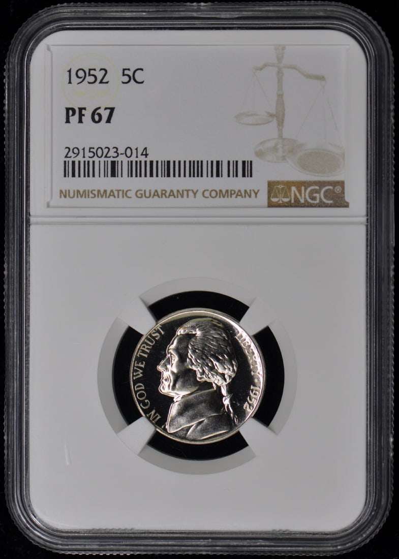 1952 Jefferson Nickel NGC PR67 Proof Coin Philadelphia: 1952 Jefferson Nickel NGC PR67 Proof Coin Philadelphia This 1952 Jefferson Nickel is a stunning example of numismatic excellence. Graded PR67 by NGC, this uncirculated coin features a proof strike fro