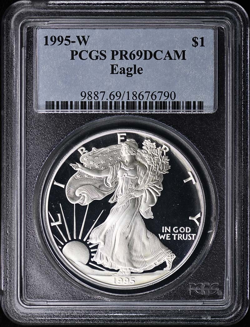 PCGS PR69DCAM 1995-W Silver Eagle Proof Dollar Coin (1 of 2)