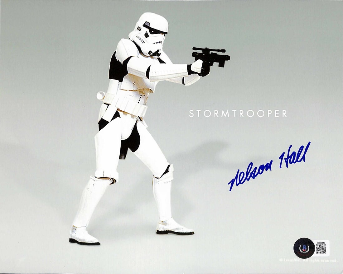 8x10 Stormtrooper Photo Signed by Nelson Hall Star Wars Special Edition Beckett: 8x10 Stormtrooper Photo Signed by Nelson Hall Star Wars Special Edition Beckett This is an original 8x10 photograph autographed by Nelson Hall, who portrayed a stormtrooper in the Star Wars: The Empir