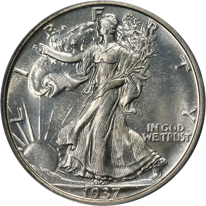 PCGS PR66 1937 Silver Walking Liberty Half Dollar Proof Coin: PCGS PR66 1937 Silver Walking Liberty Half Dollar Proof Coin This original 1937 Walking Liberty Half Dollar proof coin is graded PCGS PR66. It features superb eye appeal, fantastic luster, strong stri
