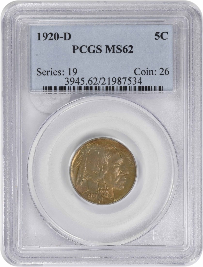 Buffalo Nickel 1920 Denver Mint PCGS MS62 Graded Five Cent Piece (1 of 4)