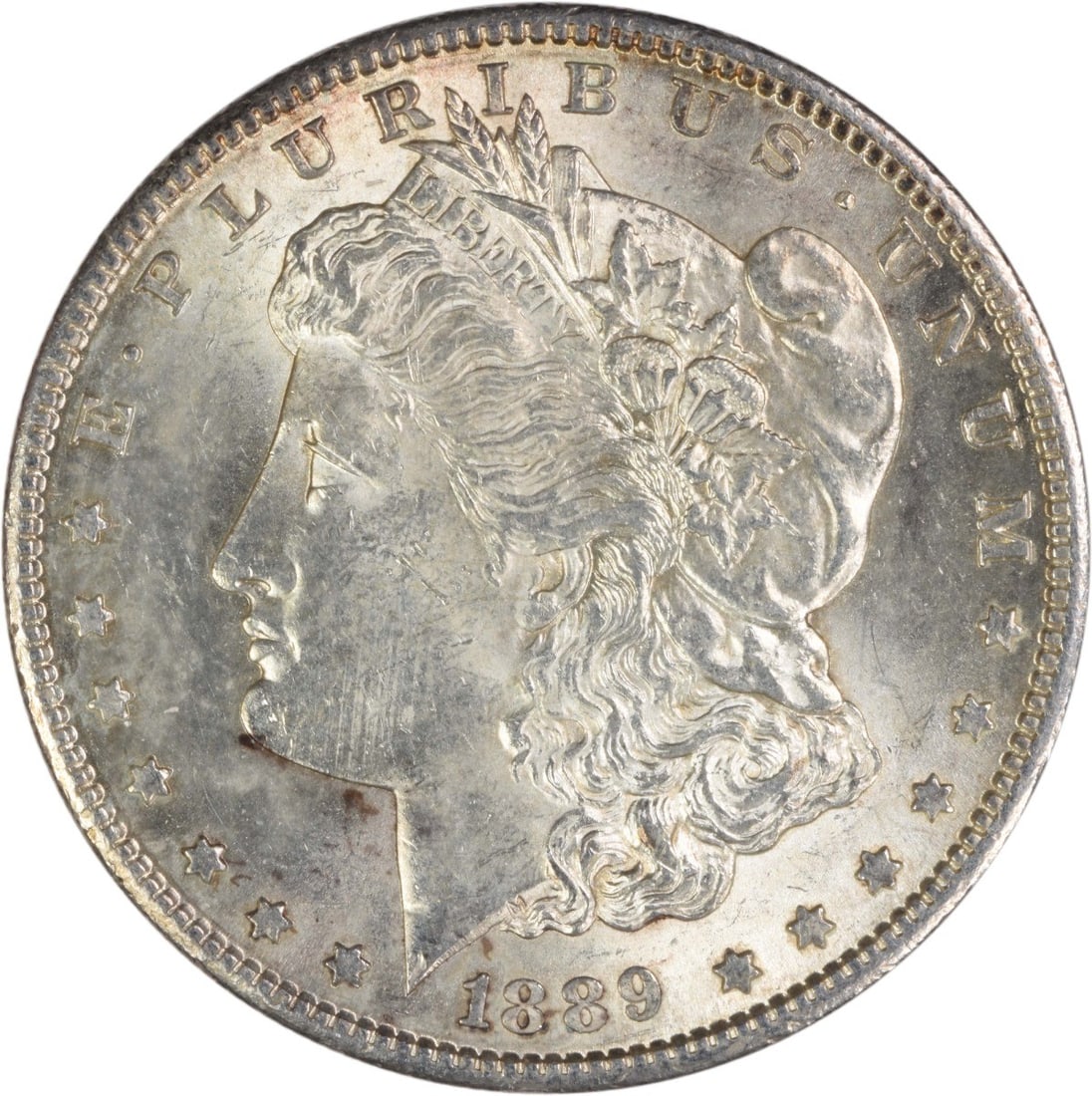 San Francisco 1889 Morgan Dollar 90 Percent Silver AU Uncertified: San Francisco 1889 Morgan Dollar 90 Percent Silver AU Uncertified This 1889-S Morgan Silver Dollar is a circulated coin from the San Francisco Mint, featuring an AU (About Uncirculated) grade. Designe