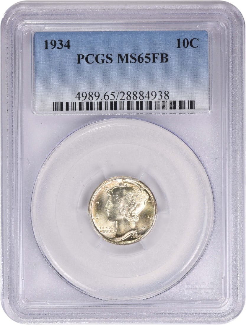1934 Mercury Dime 10C MS65FB 90% Silver Graded by PCGS (1 of 2)