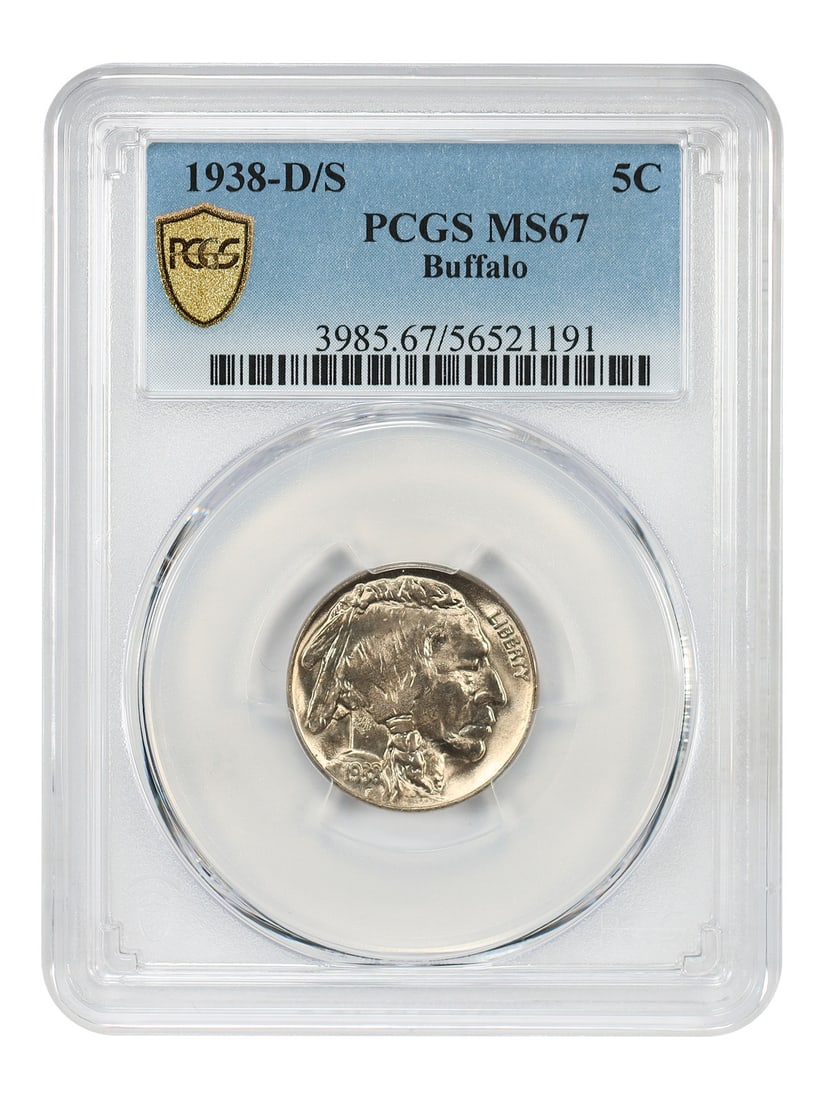 PCGS MS67 1938 Denver Over San Francisco Buffalo Nickel 5C Variety (1 of 4)
