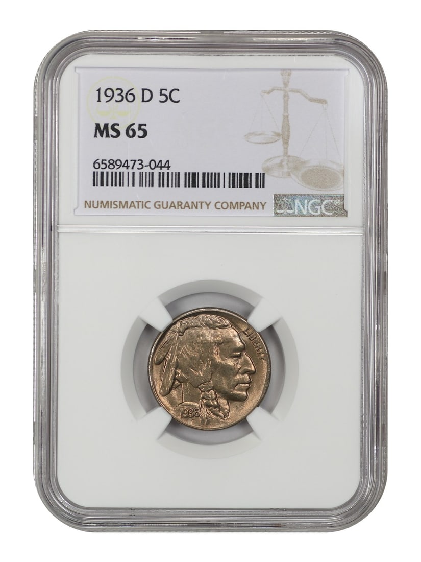 Buffalo Nickel 1936 Denver 5 Cent NGC MS65 Certified (1 of 4)