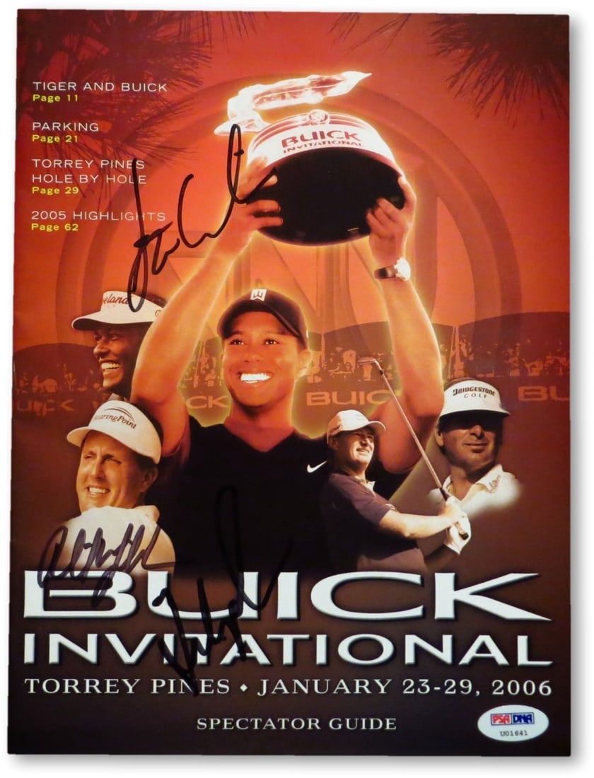 Phil Mickelson Fred Couples Stewart Cink Signed Program 2006 Buick PSA Authenticated: Phil Mickelson Fred Couples Stewart Cink Signed Program 2006 Buick PSA Authenticated This is a collectible autographed program from the 2006 Buick Invitational at Torrey Pines, featuring the signature