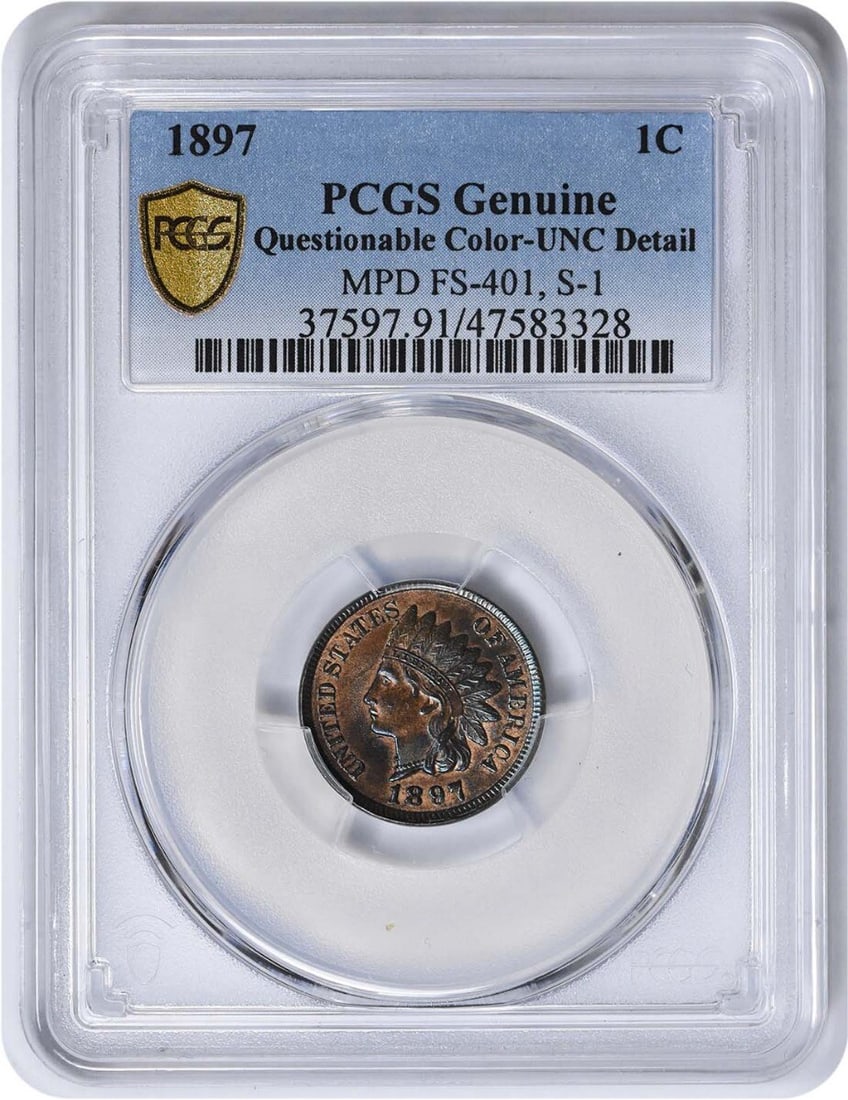 1897 Indian Head Cent FS-401 Variety S-1 Uncertified Copper Coin (1 of 2)