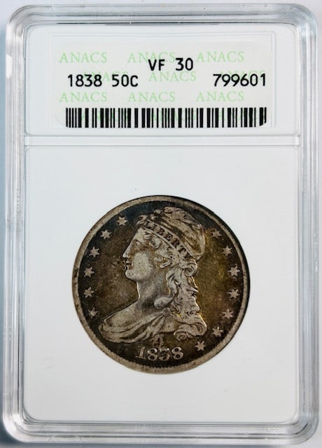 1838 Silver Half Dollar ANACS Certified VF 30 Reeded Edge (1 of 2)