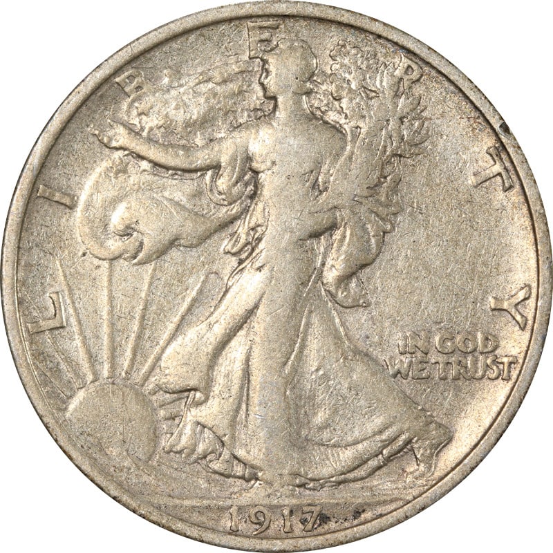 Silver 1917 D Mint Walking Liberty Half Dollar Coin United States (1 of 2)